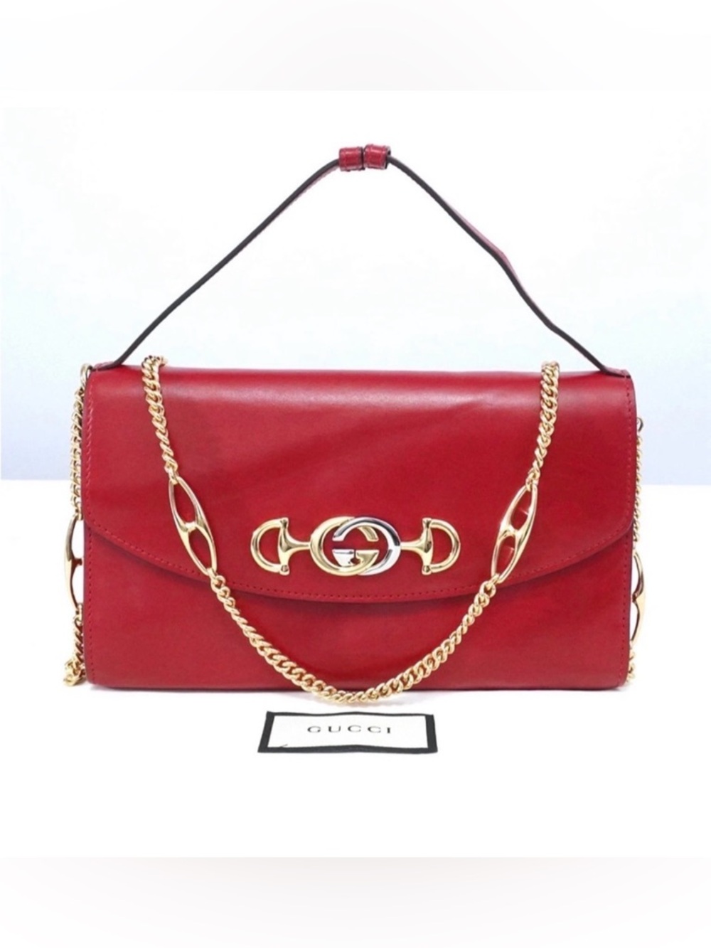 Gucci Zumi Red Shoulder Bag with Gold Chain 2 way Bag Preowned